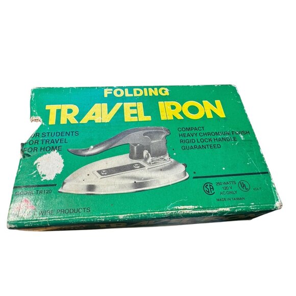 Folding Travel Iron With Heavy Chromium Finish Rigid Lock Handle Compact Design - Picture 2 of 7